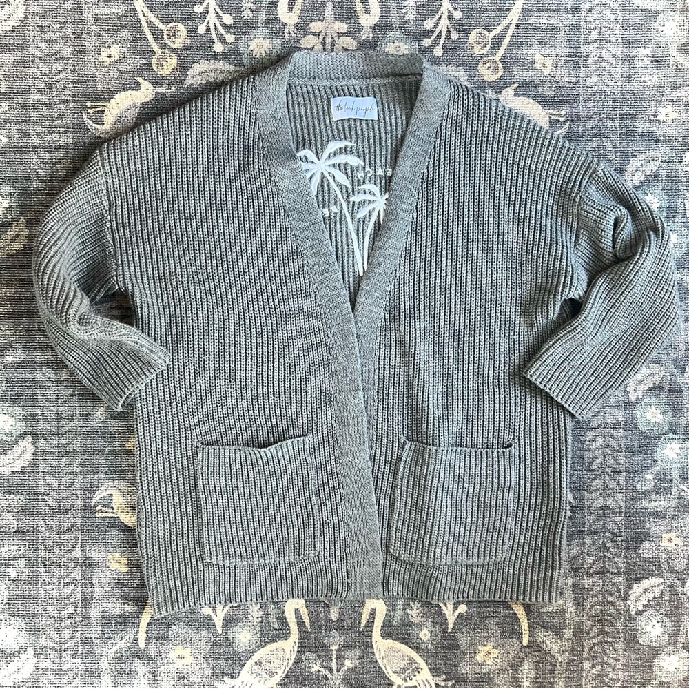 The Beach People Twin Palms Open Grey Chunky Knit Cardigan Size M/L